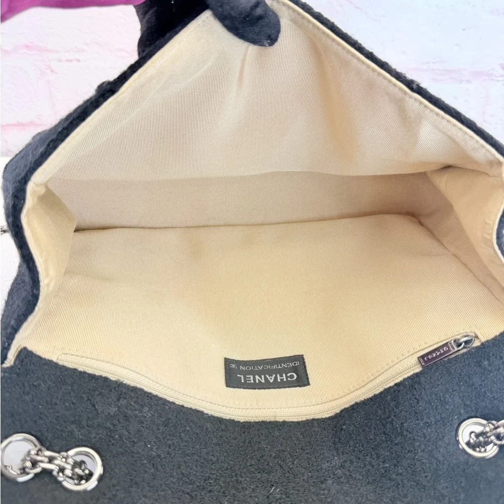 Chanel Wool Jumbo Chocolate Bar Mademoiselle Flap Black
